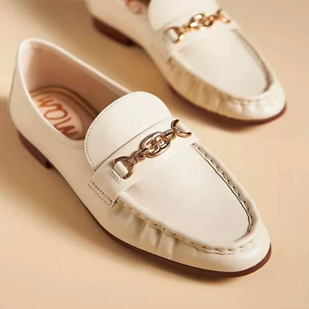Sam Edelman Women's Cream Loafers Gold Hardware Size 11 - Picture 2 of 14